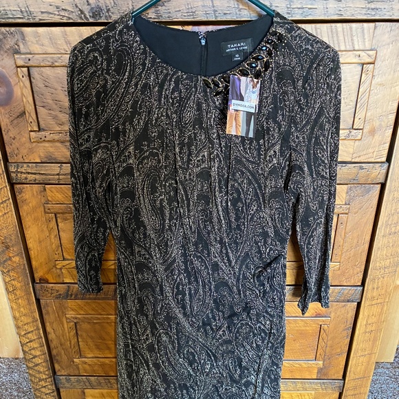 Tahari by Arthur Levine Black and gold glitter sparkle dress - Picture 1 of 3
